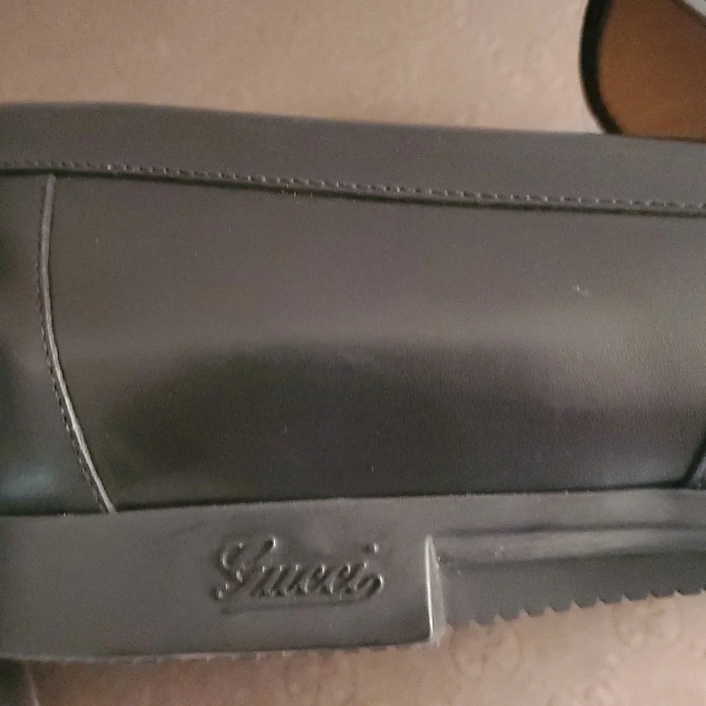 Gucci Black Leather Loafers with Red Detail. Size 9.5 European.